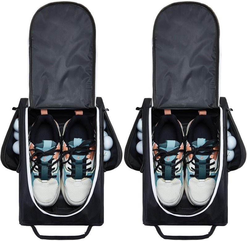 Funtery 2 Pcs Golf Shoe Bag for Travel Zippered Sports Shoe Carrier Tote Bags Golf Accessories with Ventilation Outside Pocket for Balls Tees Socks Accessories Men Women - Image 1